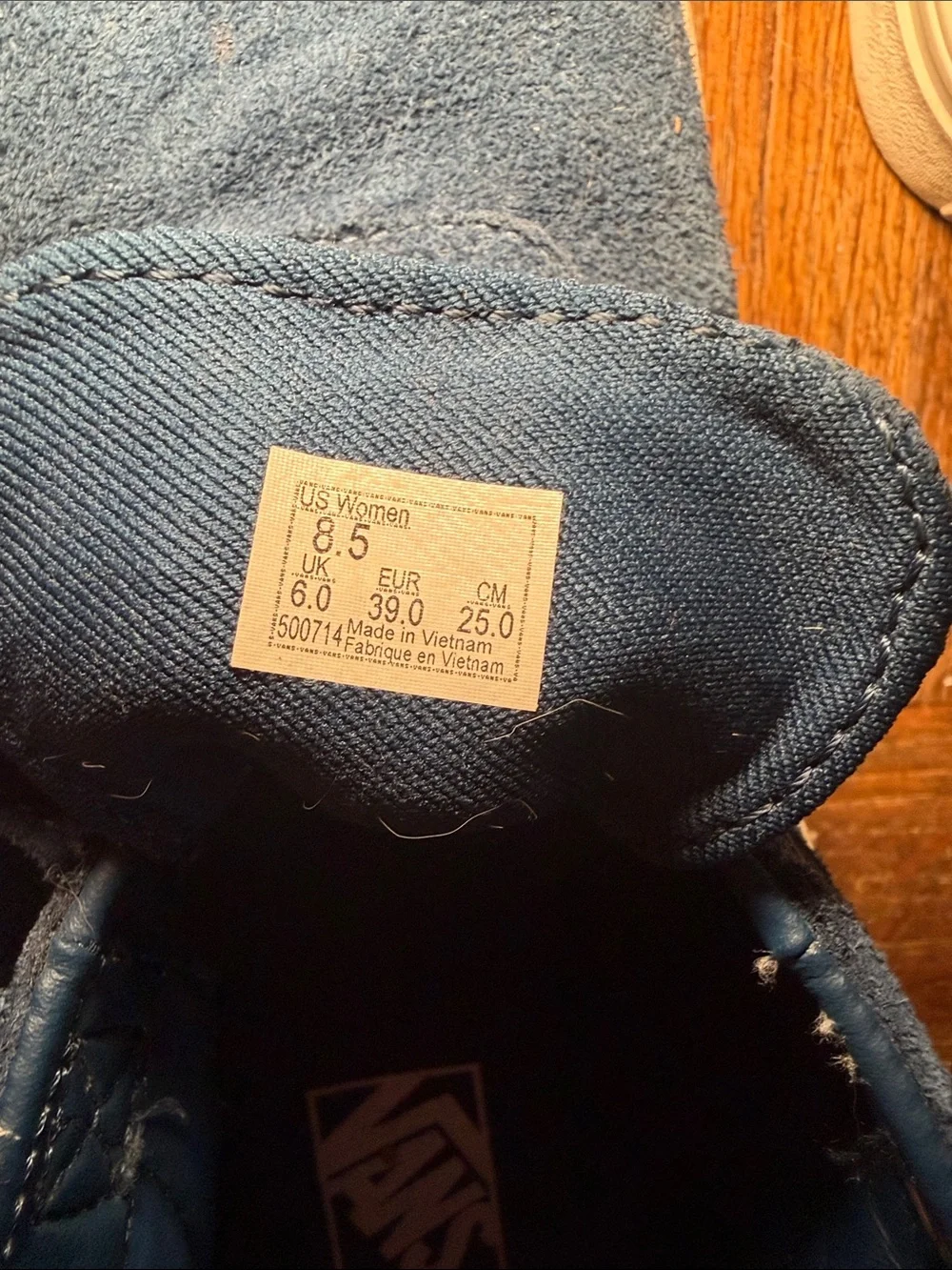 Vans Navy Suede Velcro Sneakers with Cream Side Stripe